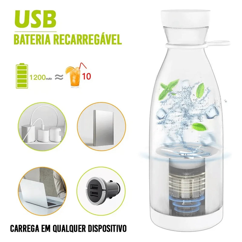 Mini liquidificador portátil com 6 lâminas + cabo USB